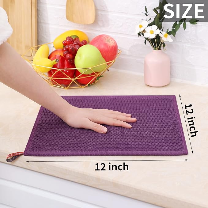Homaxy 100% Cotton Waffle Weave Kitchen Dish Cloths 6-Pack, Purple | 12 x 12 Inches, Ultra Soft Absorbent Dish Towels, Quick Drying Dish Rags with Hanging Loop