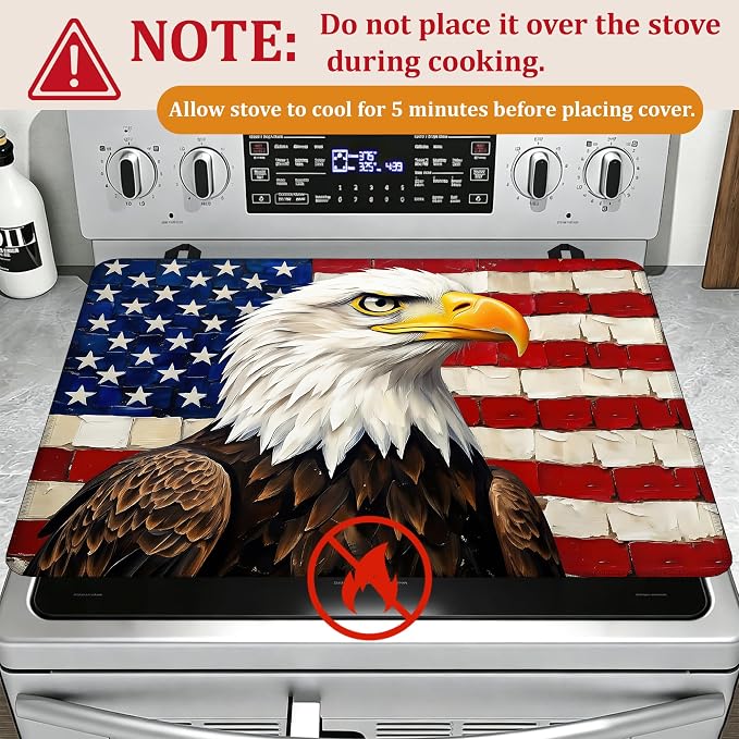 Electric Stove Top Cover,Bald Eagle Stove Cover for Glass Top Electric Stove,American Flag Heat Resistant Flat Top Stove Mat Countertop Protector, 28 x 20 Inch