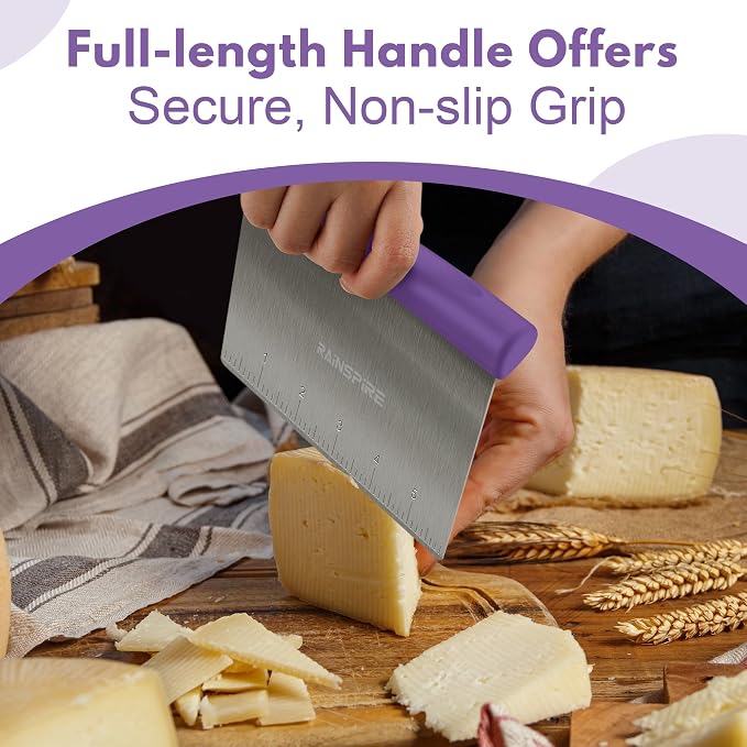 Upgraded 304 Stainless Steel Multi-Purpose Bench Scraper with Measurement Marks, Dishwasher Safe, Dough Cutter for Pizza, Bread and Cookie Dough Vegetable Chopper, Baking Supplies (Purple)