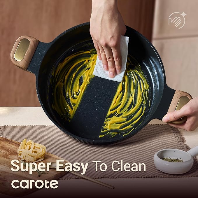 CAROTE 4.5Quart Stock Pot with Lid, Non Toxic Ceramic Soup Pot, Nonstick Cooking Pot, PFAS Free, Dishwasher Safe, Even Heating, Compatible with All Stoves, Charcoal Black