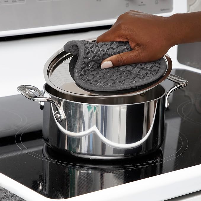 All-Clad Premium Pot Holder: Heat Resistant up to 500 Degrees - 100% Cotton, 10"x8" Hot Pad for Kitchen and Barbecue, 2-Pack, Pewter