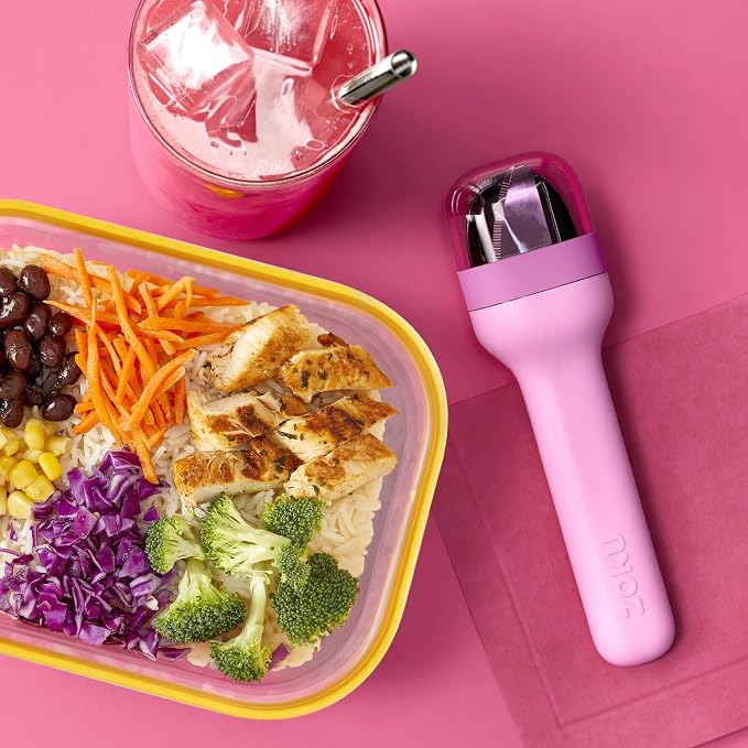 Zoku Pocket Utensil Set Stainless Steel Fork, Knife, and Spoon in Case Purple