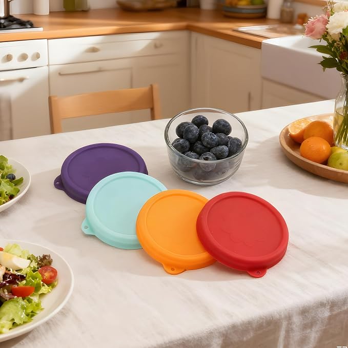 1 Cup Round Silicone Storage Cover Lids Replacement for Anchor Hocking and Pyrex 7202-PC Glass Bowls (Container not Included) (Mix) 4 Pack