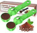 2-in-1 Coffee Scoop with Funnel, 2 Tbsp Measuring Spoon for Reusable K Cups, Ground Coffee, Protein Powder & Tea, Mess-Free Plastic Design（Green-2pack）