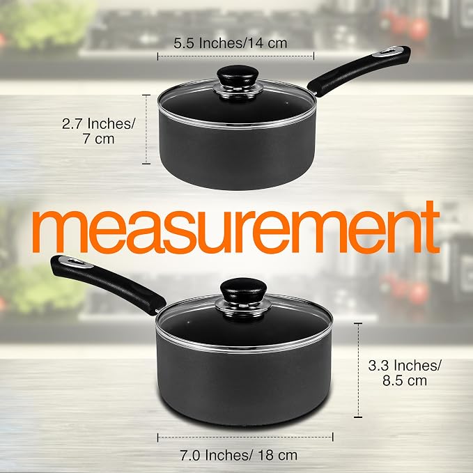 Utopia Kitchen Nonstick Saucepan Set with Lids 1 QT 2 QT Pots PFOS Free | Multipurpose Cooking Pots Set, Nonstick Coating, Even Heat Distribution, Durable, Bakelite Handles, Dishwasher Safe