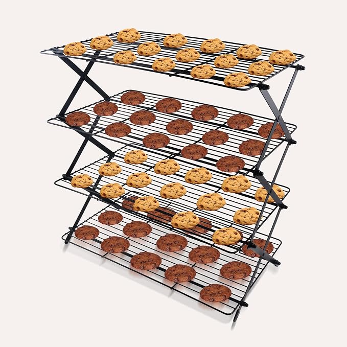 4-Tier Collapsible Cooling Rack For Baking - Expandable & Foldable Cookie Cooling Wire Rack - Baking Rack - Foldable Cooling Rack For Baking Supplies - Premium Quality & Sturdy Legs