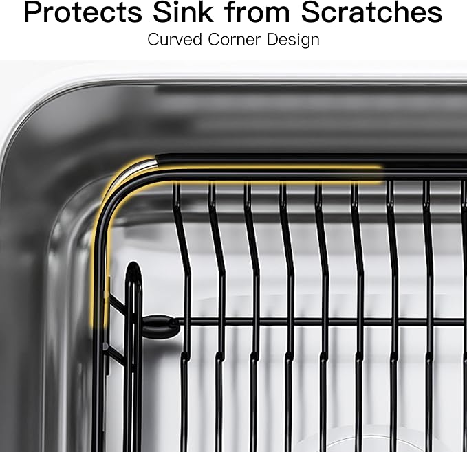 JASIWAY Black Dish Drying Rack in Sink with Utensil Holder, RV, Apartment | Over Sink Expandable Stainless Steel Dish Drainers for Compact Kitchen, Space Saving, Fast Drain, Rustproof, For 1-2 people