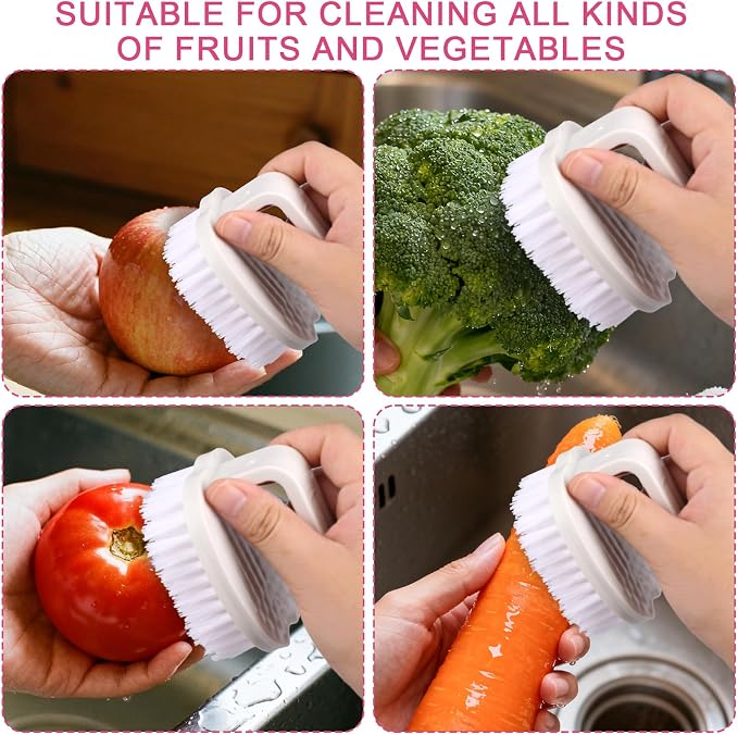 2pcs Vegetable Scrubber Brushes, 8x7x6.5cm/3.15x2.76x2.56in PP Material Fruit and Veggie Brush with Stiff Bristles and Handle for Potatoes Carrots & Fruits (Red & White)