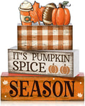 Fall Football Decorations For Home Thanksgiving Coffee Bar Table Decor | Rustic Home Tabletop Decor, Pumpkin Spice Falling Leaves Apple Cider Autumn Theme, Stackable Wooden Blocks Gift Idea Set