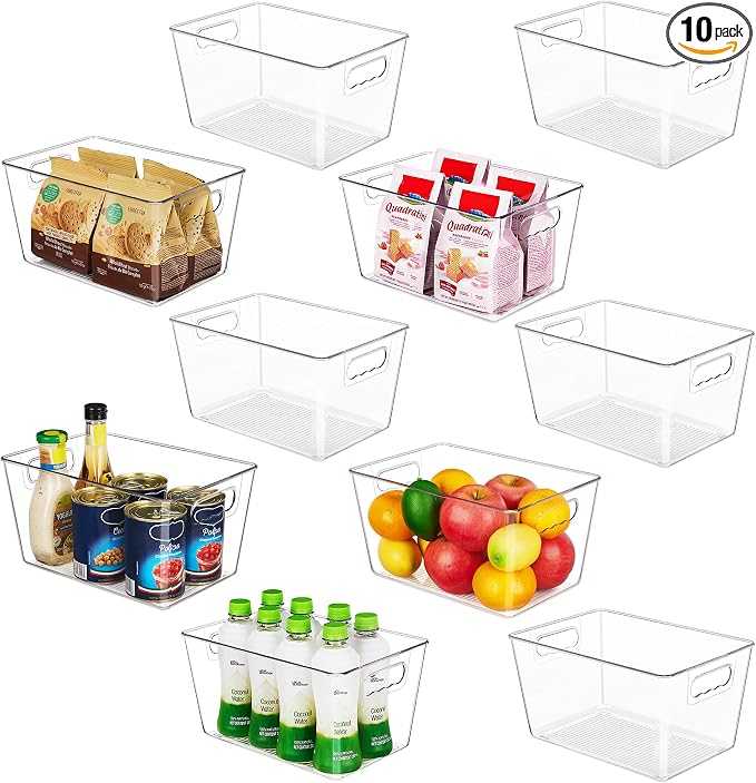 YIHONG Clear Pantry Storage Organizer Bins, 10 Pack Plastic Food Storage Bins with Handle for Kitchen,Refrigerator, Freezer,Cabinet Organization and Storage | Plastic Bins, Pantry Storage Containers for Kitchen, Freezer, Cabinet, Closet, Bathroom, Unde...