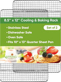Spring Chef 8.5" x 12" Stainless Steel Cooling Rack for Baking, Set of 2 | Heavy Duty Oven Rack for Kitchen, Oven Safe Wire Rack for Baking, Fits Small Quarter Sheet Pan, Dishwasher Safe