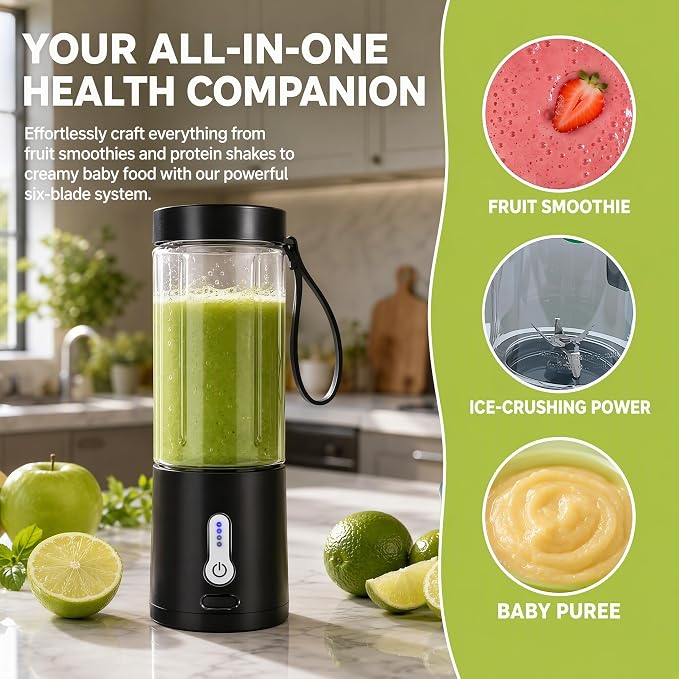 530ML Powerful Portable Blender for Smoothies Shakes USB Type-C Rechargeable Food Processor Fruit Mixer Machine Mini Juicer Blender Cup