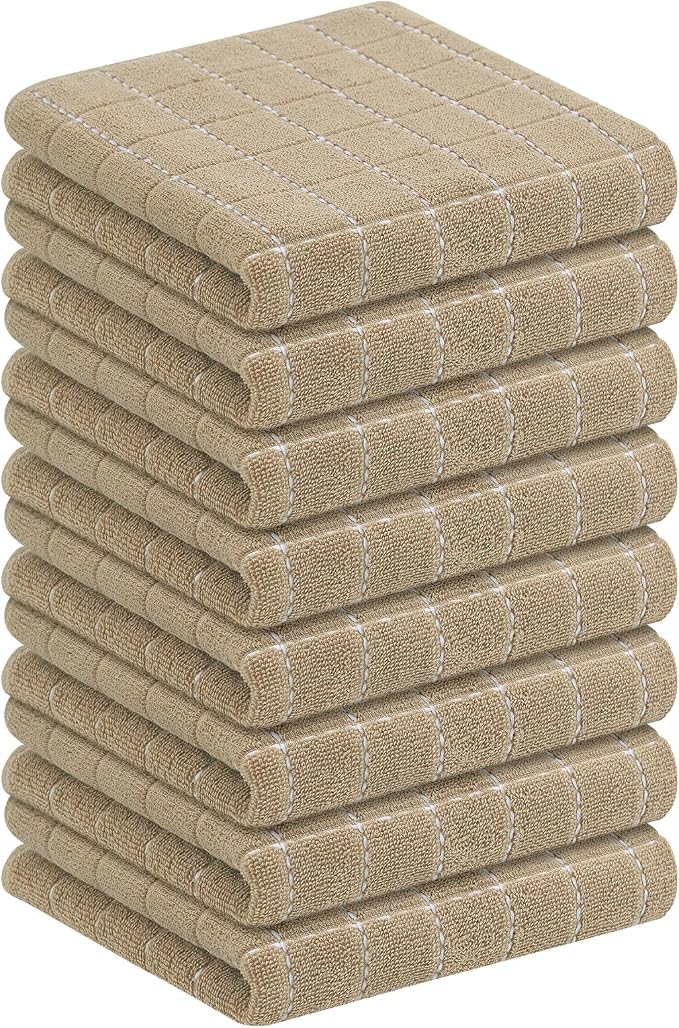 Homaxy 100% Cotton Terry Kitchen Towels, 8 Pack, Tan | Ultra Soft and Absorbent Dish Towels for Kitchen, Suitable for Drying and Washing Dishes