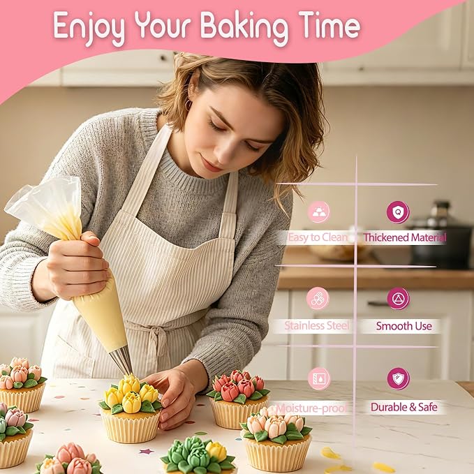 12PCS Piping Tips Set, Stainless Steel Cake Decorating Tips, Russian Nozzles Frosting Icing Tip Tools, Baking Supplies for Cookie Cupcake