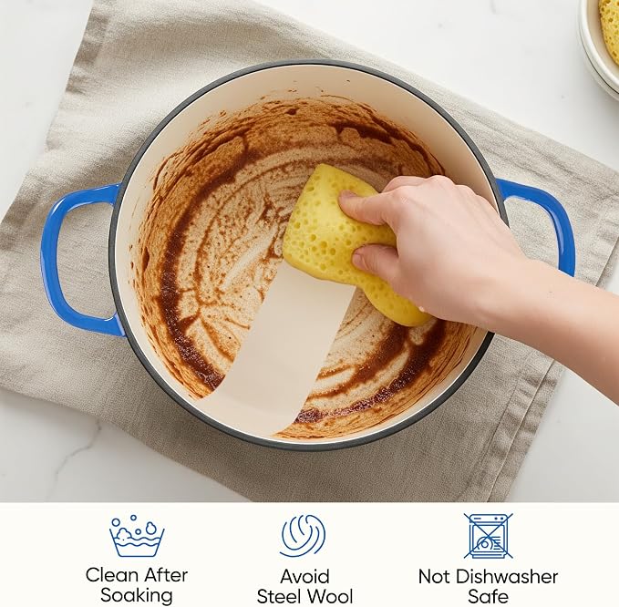 3 Quart Enameled Cast Iron Braiser, Non Stick Enameled Cast Iron Skillet with Lid, Dutch Oven Skillet with lid up to 500°F for Oven, Stove, Grill, Shallow Dutch Oven for Cook, Bake (Blue)
