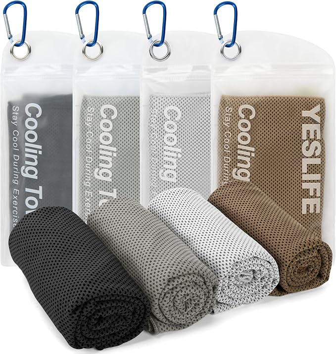 YESLIFE Cooling Towels, 4-Pack 40"x12", Multicolor Set G | Microfiber gym towels, soft breathable neck wrap, cooling towel for yoga running sport camping, Multicolor, 4-pack