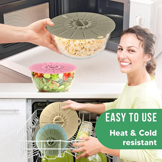 Microwave Cover Silicone Lids - Set of 11 Pieces - Suction Covers for Pots, Pans, Bowls, Cups, Skillets - Splatter Protection - Easy Food Storage - BPA Free