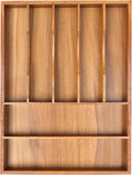 Bamboo Silverware Organizer, 12"x15.7" Utensil Holder Cutlery Tray with Grooved Drawer Dividers for Kitchen Flatware, Bedroom, Office (7 Slot, Acacia)