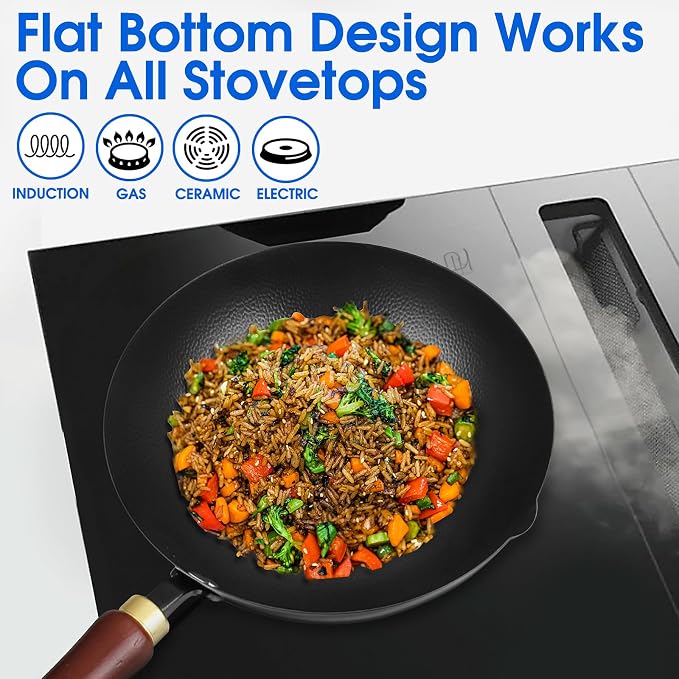 Souped Up Recipes 10 Inch Carbon Steel Wok For Electric, Induction and Gas Stoves (Lid and User Guide Video Included)