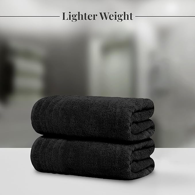 8 Piece Towel Set, 2 XL Bath, 2 Hand, 4 Washcloth, Black | 100% Cotton, Lighter Weight, Quicker to Dry, Super Absorbent, Perfect for Bathroom