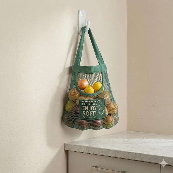 Reusable Hanging Storage Mesh Bags, Blue, 2 Bags