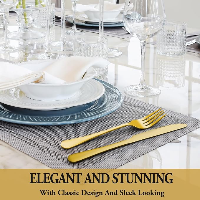 72 Pcs Gold Silverware Set with Steak Knives, Stainless Steel Flatware Cutlery Set for 12, Kitchen Tableware Sets, Utensil Sets for Home and Restaurant, Dishwasher Safe