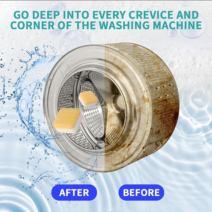 Washing Machine Cleaner Tablets,24 Pack Deep Cleaning Tablets for HE,Front & Top Load Washers - Eliminates Odor-Causing Buildup,Debris from the Drum,and Pet Hair,Septic Safe - 1 Year Supply