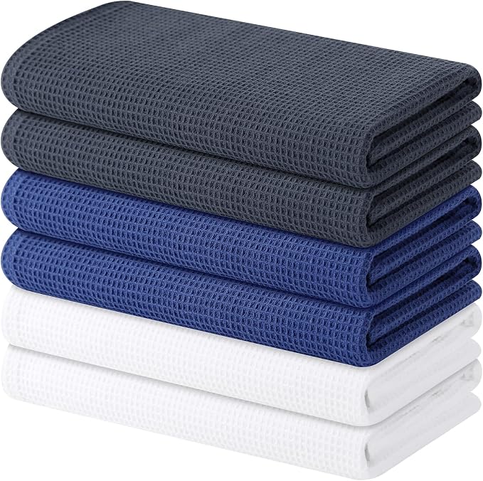Homaxy 100% Cotton Waffle Weave Kitchen Towels, 6 Pack, Mixed Color | Soft and Absorbent Dish Towels, 16 x 26 Inches Quick Dry Hand Towels