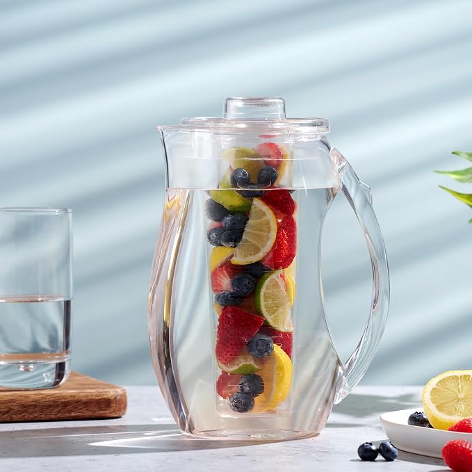 Water Infuser Pitcher By Home Essentials & Beyond – Shatterproof Acrylic – Elegant Durable Design – Ideal for Iced Tea, Fruit Infused Water and Juice (93 oz)