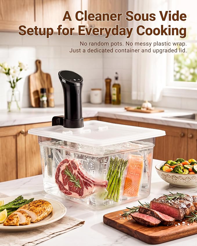 EVERIE EVC-NANO Sous Vide Container 12 Quart with Upgraded Collapsible Hinged Lid, Stronger Split-Hinge Design, Compatible with Anova Nano, AN500-US00, Anova Pro 3.0, Anova Mini, and Instant Pot