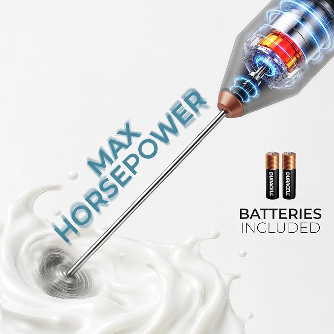 Zulay Kitchen Powerful Milk Frother AA Batteries Included – Ultra Fast Handheld Drink Mixer with Stainless Steel Whisk Stirrer for Coffee, Protein, Matcha & More, Frother Wand Electric Frothmate