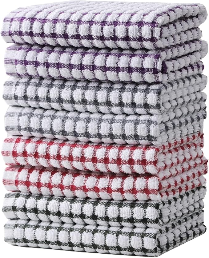 Kitchen Towels, 100% Cotton Dish Towels for Kitchen Drying Dishes | Good Absorpotion, For Washing Wiping Cleaning, 15x26 Inches, Machine Wash, Quick Dry, Tea Towels, Terry Cloths, Checkerd