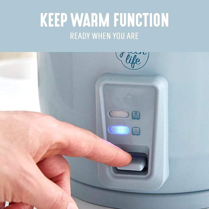 GreenLife Rice Cooker, 3-Cups Uncooked/6-Cups Cooked, Blue Haze | PFAS-Free Ceramic Nonstick Removable Pot, One-Switch Design, Grains Multicooker, Keep Warm, Dishwasher Safe Parts, Easy Clean