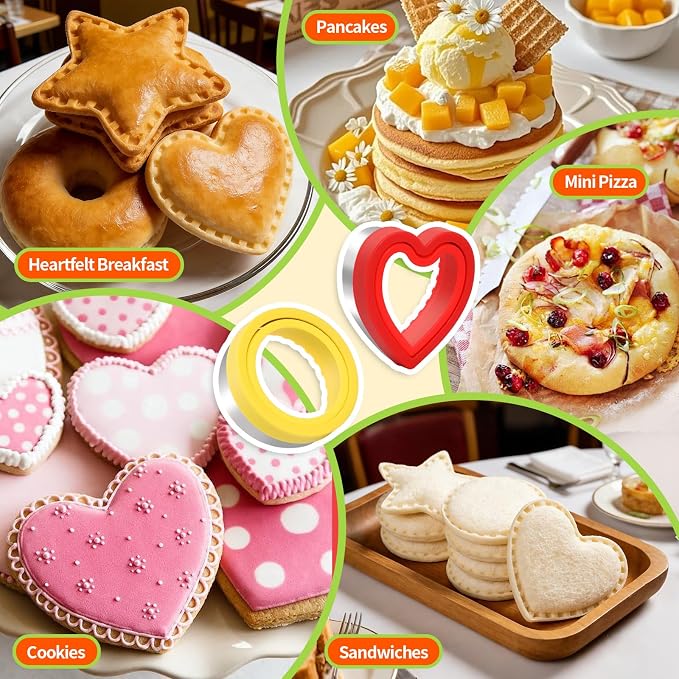 BakingWorld Sandwich Cutter and Sealer,Set of 4 Bread Sandwich Decruster Pancake Maker DIY Cookie Cutters for Kids Bento Box,Round Heart Star Square Shapes Sandwich Decruster Press Mold