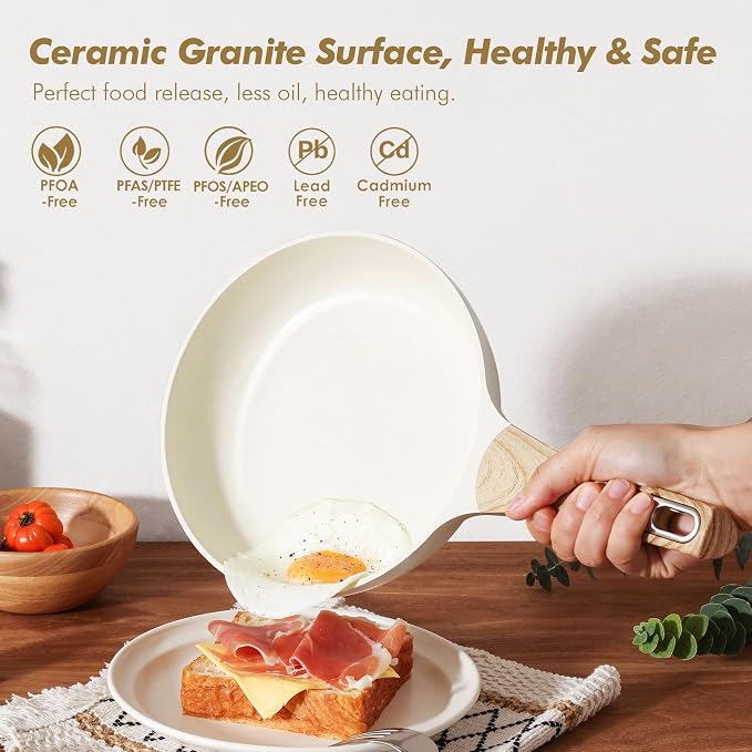 SENSARTE Ceramic Cookware Sets, Pots and Pans Set Non stick, 14 Piece Induction Cookware, Non toxic Healthy Non Stick Kitchen Cooking Set, with Frying Pans Set, PFAS PTFE PFOA PFOS Free