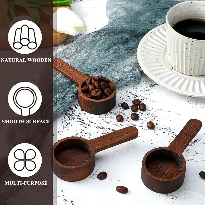 4 Pcs Coffee Wooden Scoop for Canisters Jars 15ml 1 Tablespoon | Small Coffee Scoop for Ground Caf Walnut Wood Measuring Spoons Home Kitchen Accessories for Beans, Tea, Sugar, Bath Salt