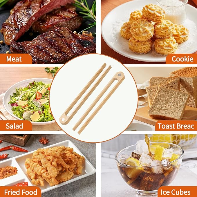 Jowmoy 2 Pieces With Magnet Natural Bamboo Toast Tongs, toast tongs, bamboo tongs,slip Design,for Toaster,Fruits, Bread & Pickles, Kitchen Utensil, Salad, Pasta, Grilling, BBQ.