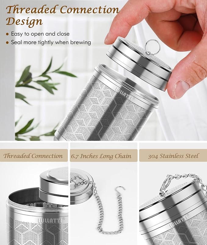 1-Pack Large Tea Infuser 304 Steel Fine Mesh for Teapots & Mugs | Designed for loose leaf tea, large basket holds plenty, and dishwasher-safe for easy care.