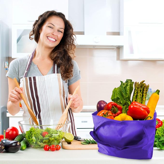 BeeGreen Purple Reusable Grocery Bags Wholesale Purple Reusable Kitchen Bags Bulk Foldable-Machine Washable with Zipper Storage Pouch 20 Packs