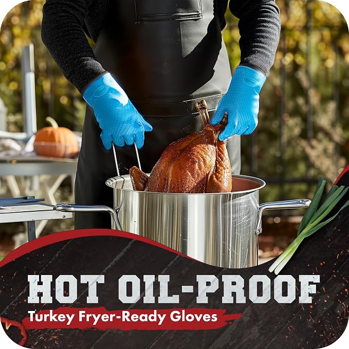 KITCHEN PERFECTION XL Silicone Smoker Oven Gloves-Extreme HeatResistant Gloves-Handle Hot Food Right on Your Grill BBQ Fryer&Pit|Waterproof Grilling Cooking&Baking Mitts|Superior Value Set+3 Bonuses | Waterproof, 5-Finger Design For A Better Grip, for ...