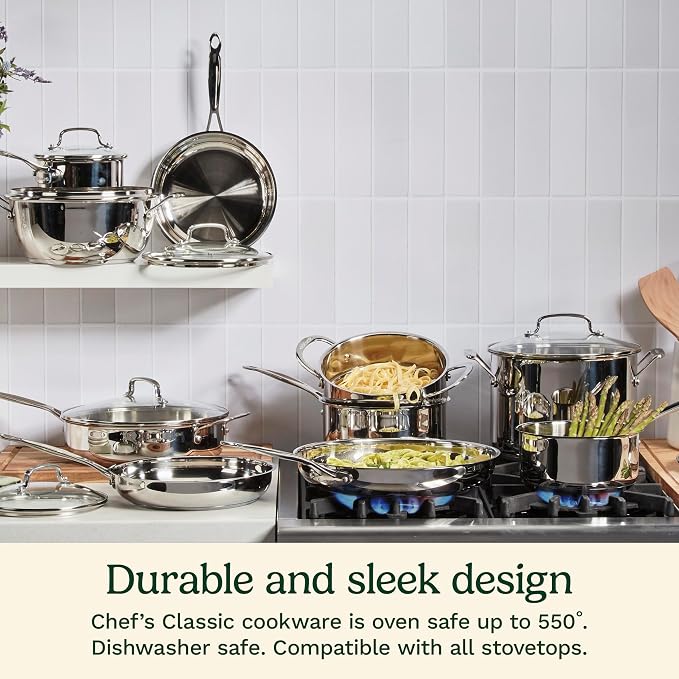 Cuisinart 1 Quart Saucepan w/Cover, Chef's Classic Stainless Steel Cookware Collection, 719-14