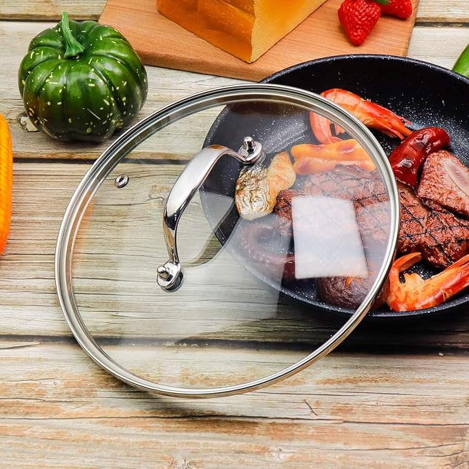 10 Inch Glass Lid for Lodge Cast Iron Skillet, 10"Caraway Frying pan, Calphalon 10 Inch Skillet - Dishwasher Safe