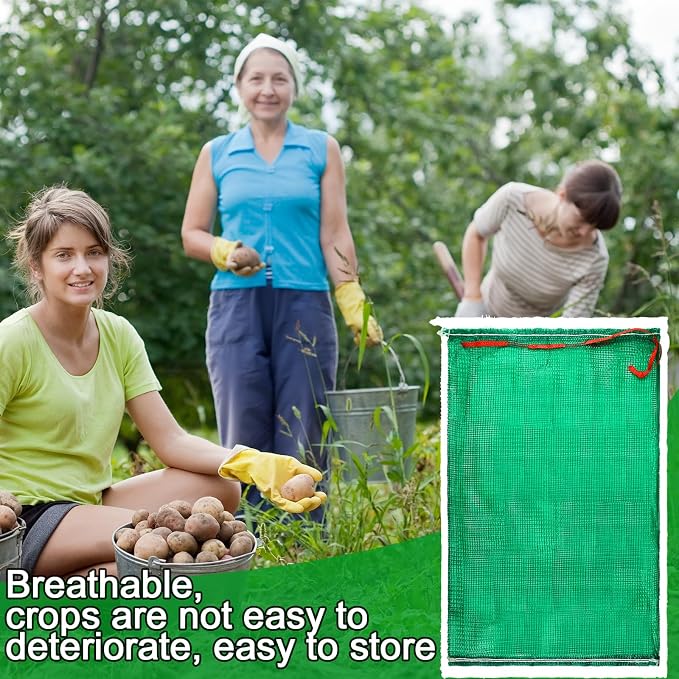 SATINIOR 60 Pcs Large Mesh Storage Produce Bags 21'' x 32'' Mesh Onion Bags 50 Lbs Reusable Vegetable Storage with Drawstring Potato Sacks for Onion Potato Citrus Fruit Produce Firewood (Green)