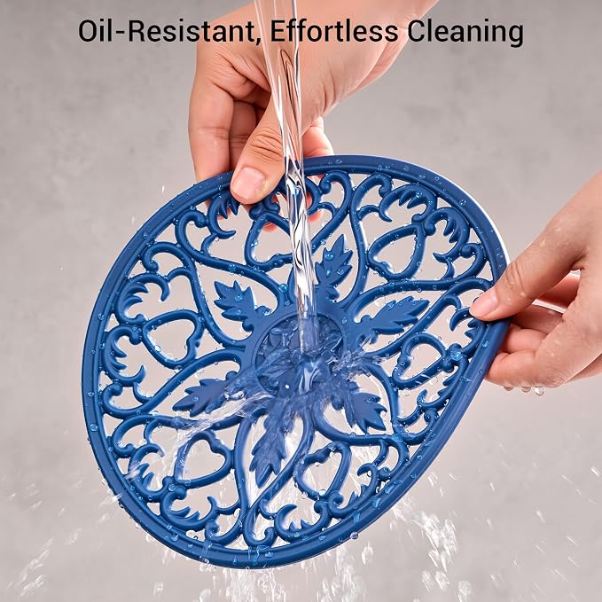 SMARTAKE 6 Set Silicone Trivet Mats for Hot Dishes Pots Pans (Navy Blue) | Heat Resistant Pots and Pans Holders, Non-Slip Flexible Pads Coasters for Countertops Table, Modern Kitchen Decor Accessories