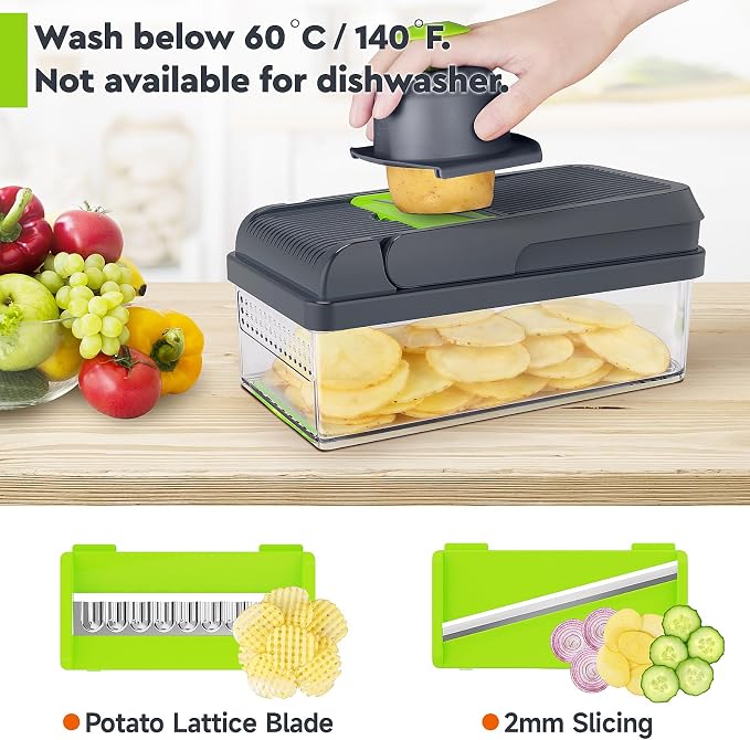 MealHelper 15-in-1 Vegetable Chopper, Food Veggie Chopper With Container | Kitchen Prep Tool, Cheese Grater, Home Essentials & Kitchen Gadgets, with Sharp Stainless Steel Blades(10 Blades, Green)