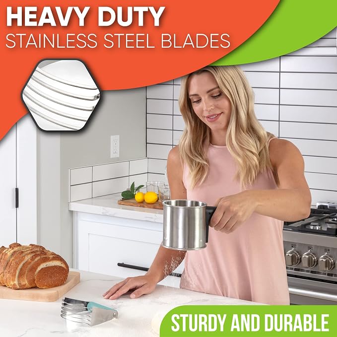 Spring Chef Medium Dough Blender Hand Tool - Durable Pastry Cutter - Mint | Heavy Duty Dough Mixer w/ Stainless Steel Blades, Professional Pastry Blender for Easy Mixing, Dishwasher Safe