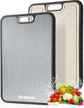 Stainless Steel Cutting Board for Kitchen, Non Toxic Double Sided Cutting Board, Food Grade Pure Stainless Steel & Wheat Straw PP, Meat & Vegetable Chopping Boards, Scratch Resistant, Large 16”×11”