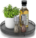 AMH10-Inch Natural Slate Lazy Susan with Black Raised Iron Rim | Smooth rotating oak tray with walnut finish for dining tables, kitchen counters, pantries and cabinet storage.