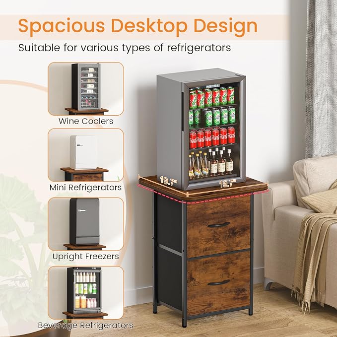 Snughome Mini Fridge Stand with Storage, Mini Fridge Cabinet Small Refrigerator Table Stand with Drawers, Heavy Duty 220 LBS, Compact Beverage Cooler Rack Shelf for Dorm, Apartment, Office Coffee Bar