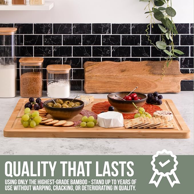 Large Cutting Board for Kitchens 24 X 18 by Grizzly Living - Heavy Duty Bamboo Cuttings Boards for Meat, Veg & Charcuterie - Large Wooden Stove Top & Countertop (24" x 18") Epicurean, Butcher